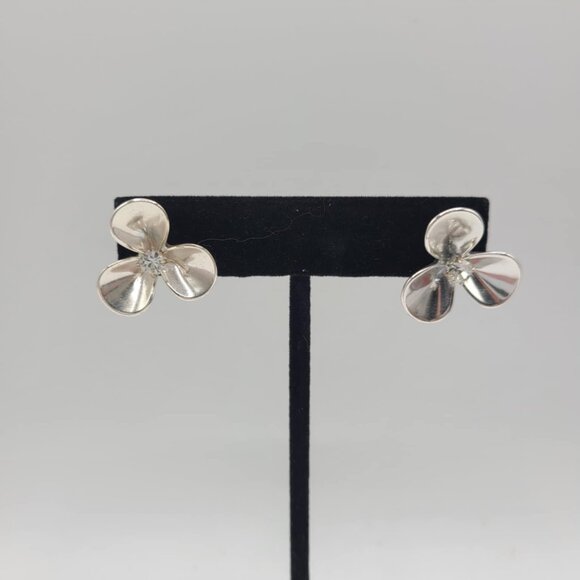 J Crew Silver Tone Flower Earrings with Clear Crystal Center Studs - Picture 6 of 10